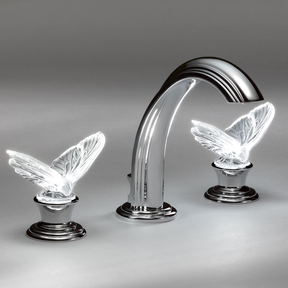 Rim mounted 3-hole basin mixer with waste with LED lighting system 